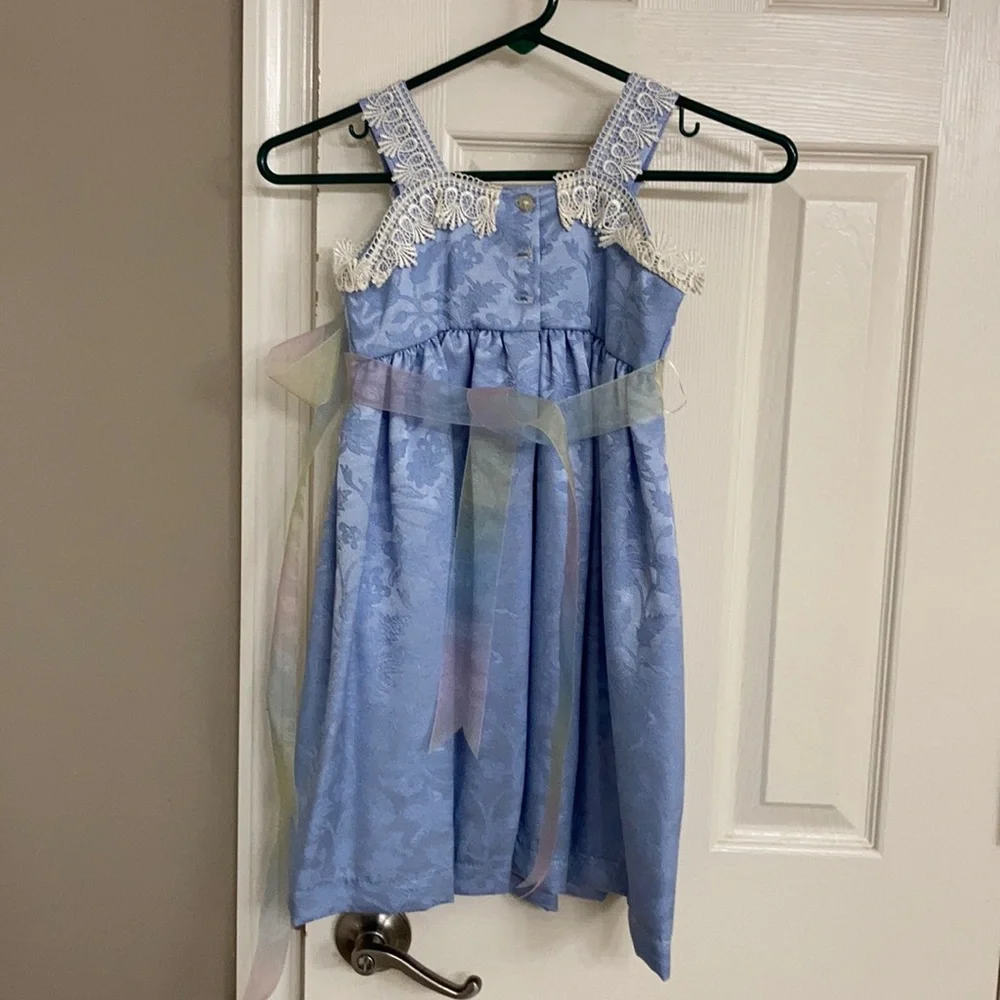 Fancy dress blue w/ lace & lace tie & flowers FLOWER GIRL QUINCINERA SISTER